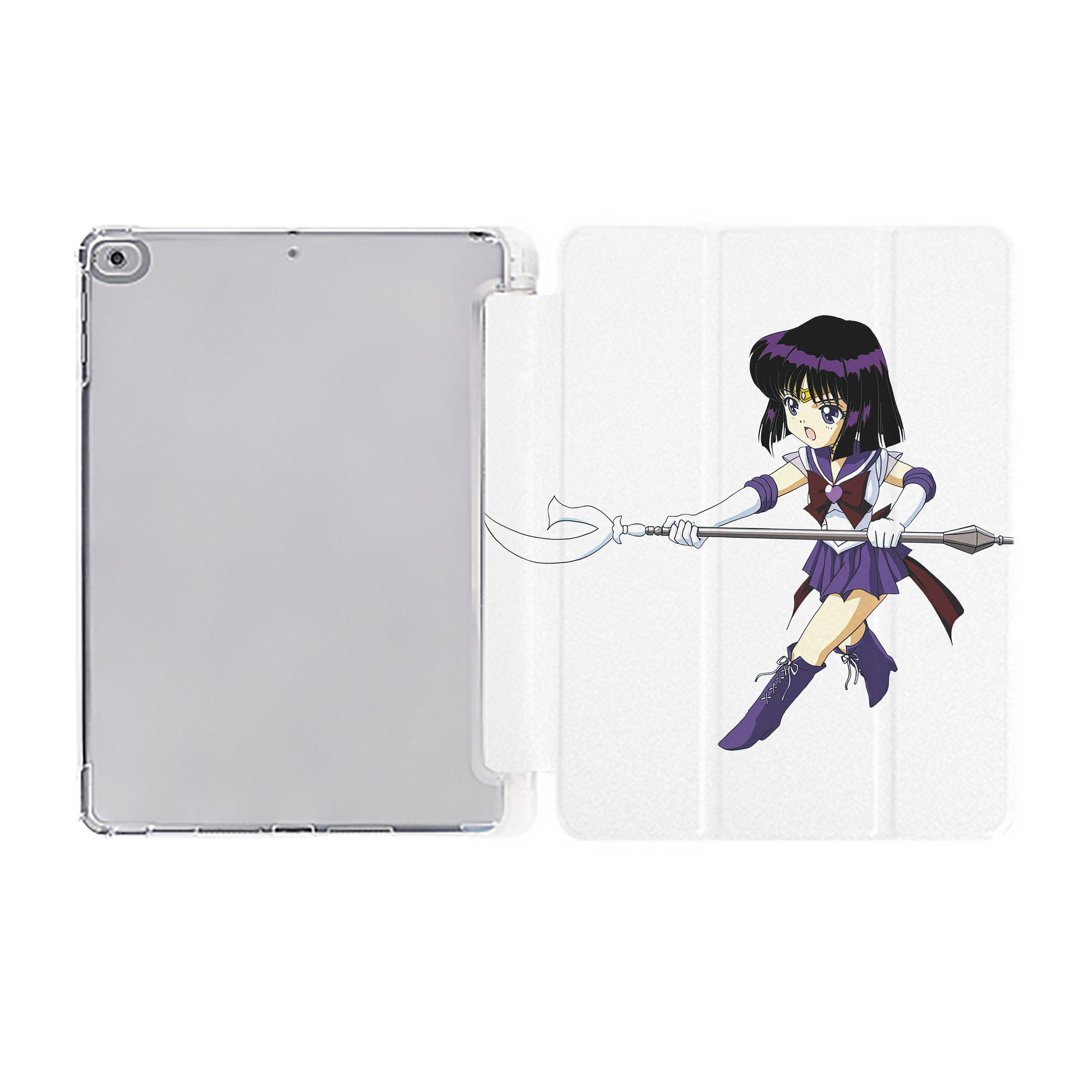 （画像用） 美少女戦士セーラームーン 土萠ほたる Sailor Moon Tomoe Hotaru （セーラーサターン；Sailor Saturn） IPad ケース ペン収納付き 三つ折りスタンド PUレザー×シリコン 対応機種9.5/10.5/10.9インチ